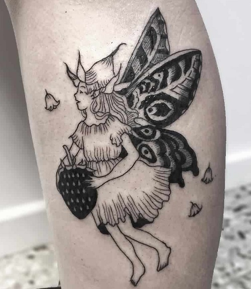 Calf Tattoo With Elf Fairy