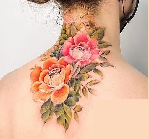 Colorful Flower Tattoo Or Back Neck