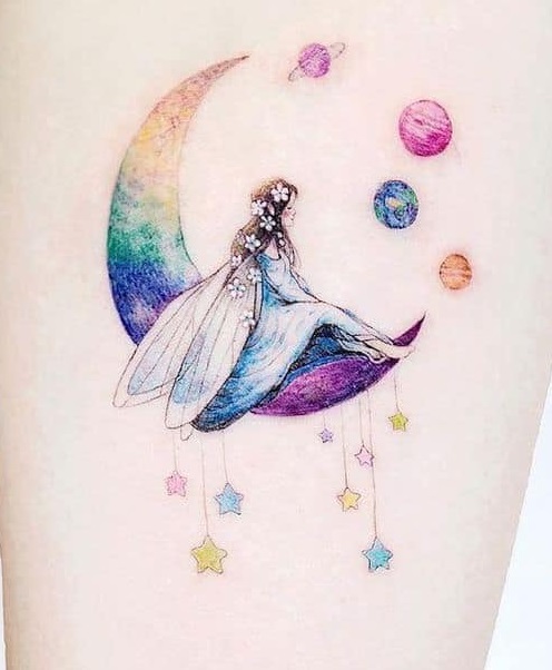 Colorful Moon And Fairy Design