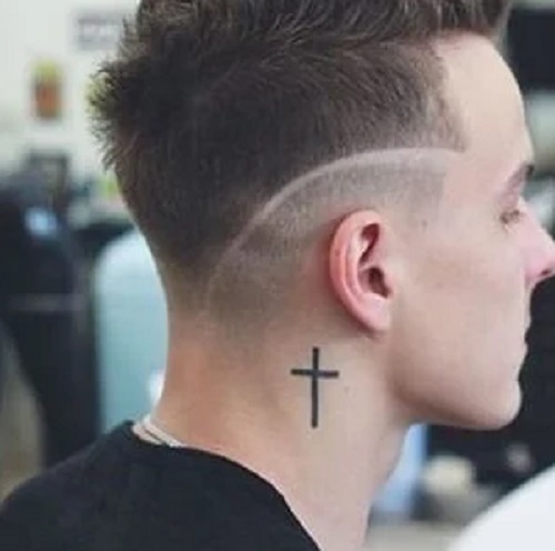 Cross On Side Neck Tattoo