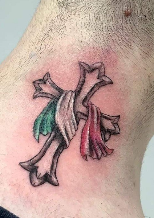 Cross With Flag Shaded Tattoo