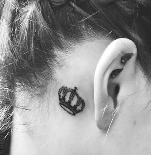 Crown Behind The Ear Tattoo