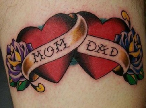 Double Hearts And Ribbon Tattoo