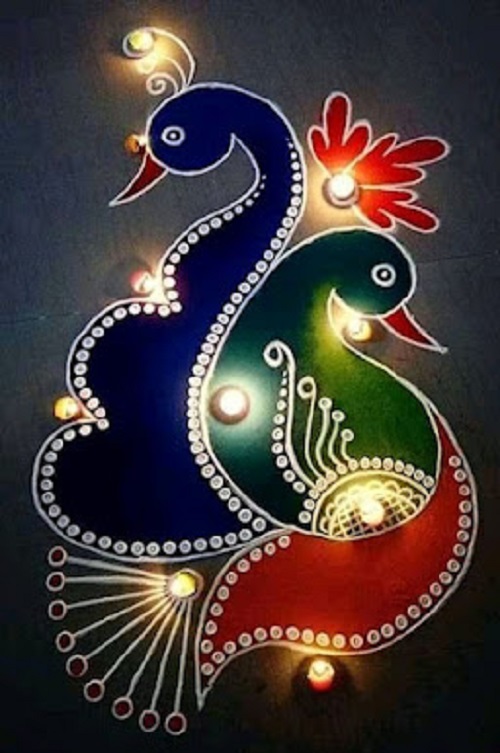Double Peacock Rangoli For Diwali