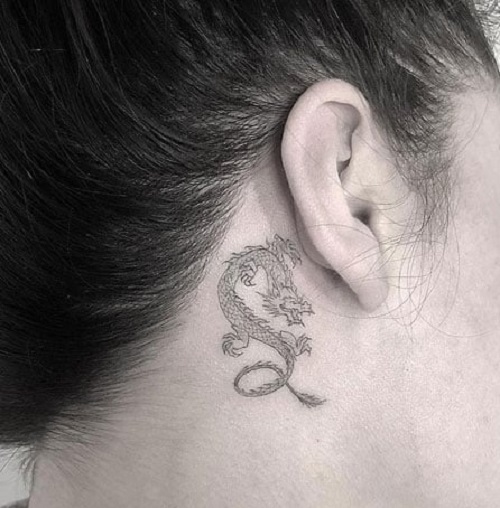 Dragon Behind The Ear Tattoo