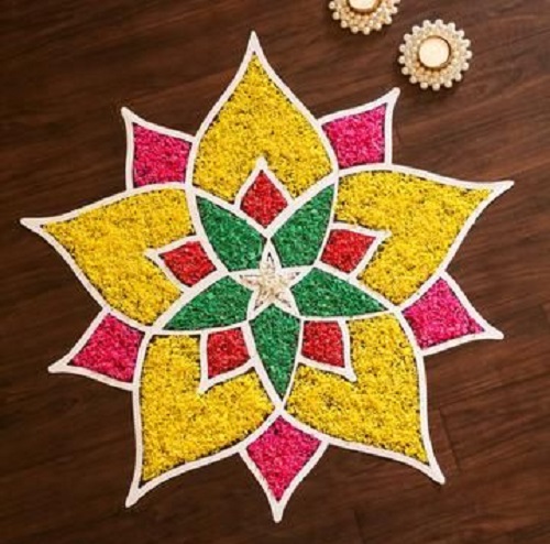 Easy Flower Petal And Colored Rangoli