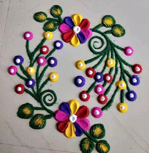 Easy Flower Rangoli Pattern