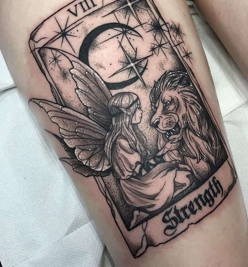 Fairy And Lion Tattoo Design