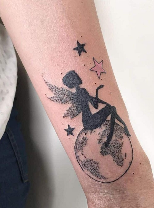 Fairy On Globe Tattoo