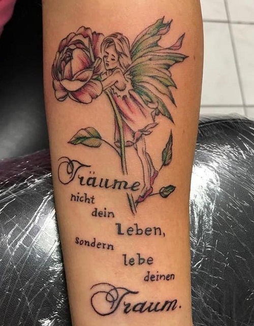 Fairy With Quote Design Tattoo