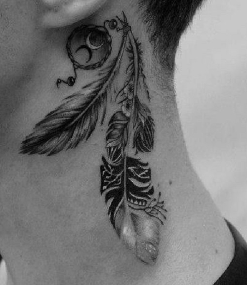 Feather Tattoo For Neck