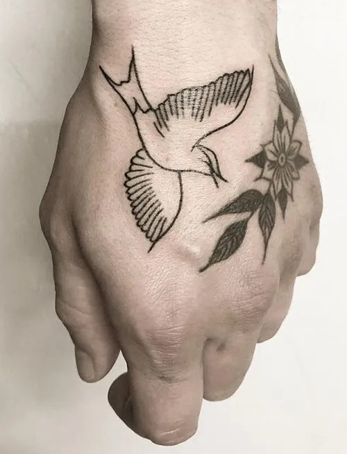 Flower And Bird Tattoo