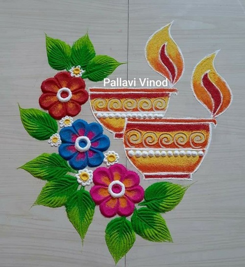 Flower And Diya Rangoli Pattern