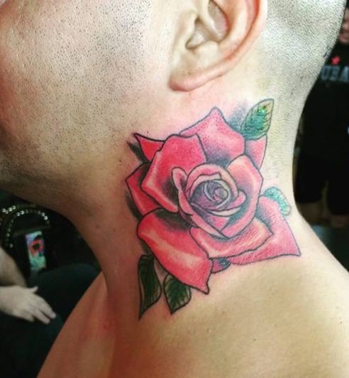 Flower Tattoo On Side Neck