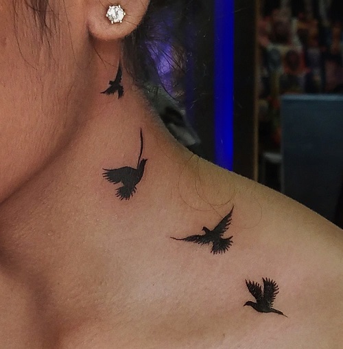 Flying Bird Neck Tattoo