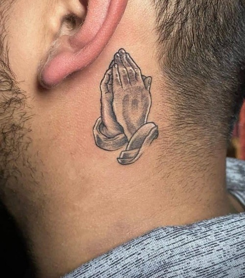 Folded Hands Neck Tattoo For Men