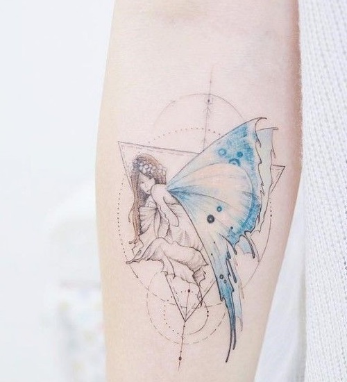 Geometric Outlined Fairy Tattoo Design