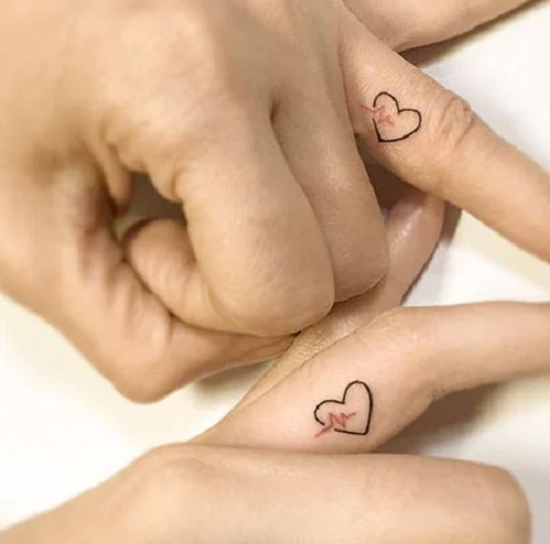 Heart And Beat Finger Tattoos For Couples