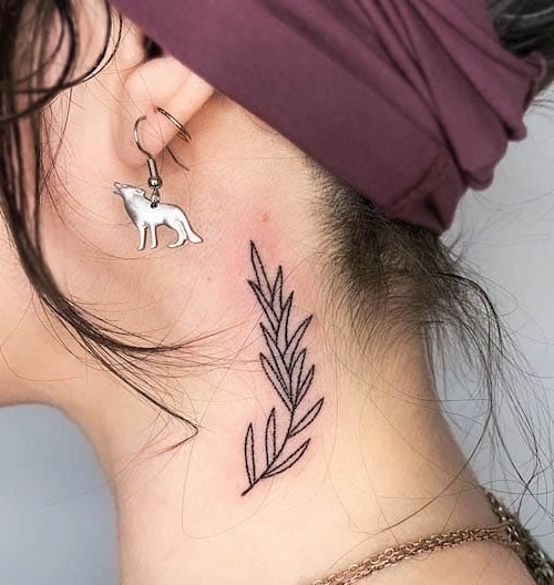 Leaves Tattoo For Women On Neck