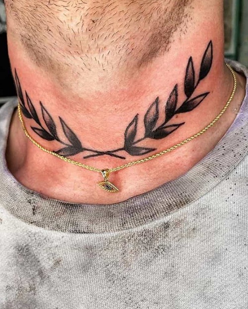 Leaves Tattoo Front Neck
