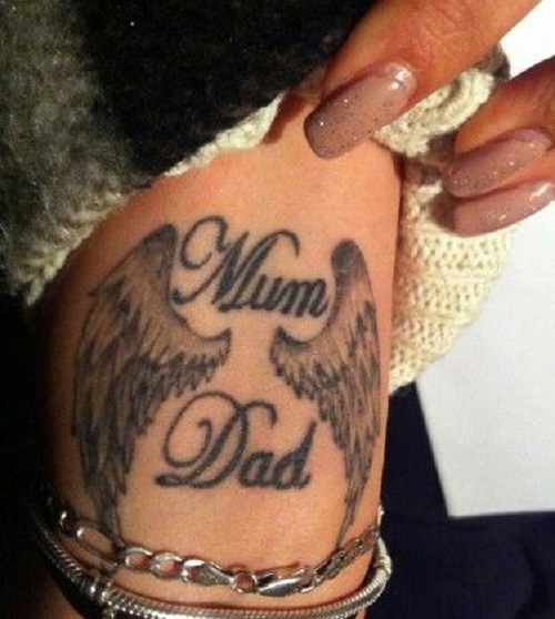 Mom Dad tattoo With Angle Wings For Wrist