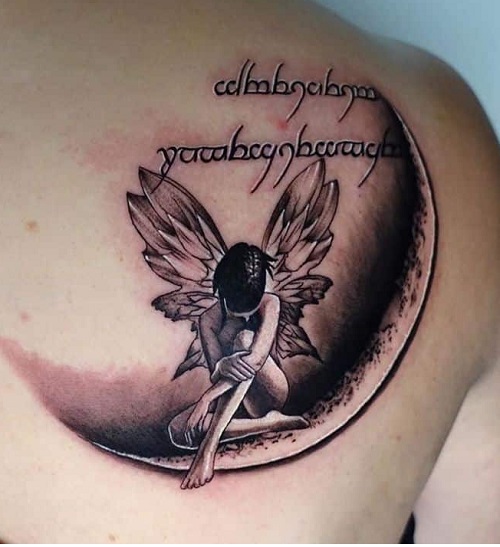 Moon Fairy Dark lined tattoo
