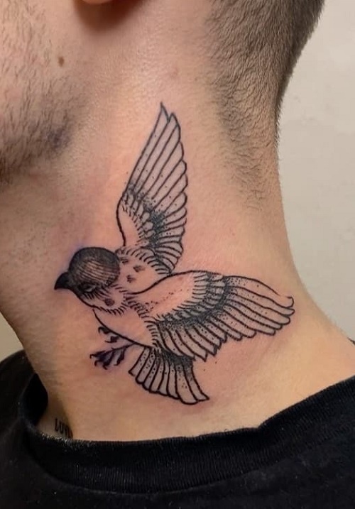 Neck Tattoo With Bird Design
