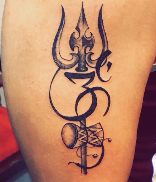 Om And Trishul Blended Tattoo