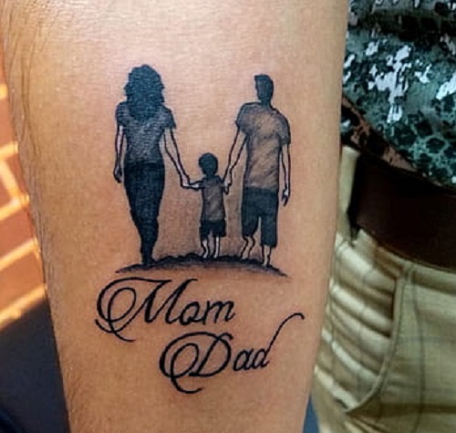 Portrait Of Parents With Kid Tattoo
