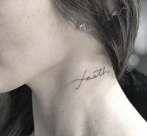 Quote On Side Neck Tattoo