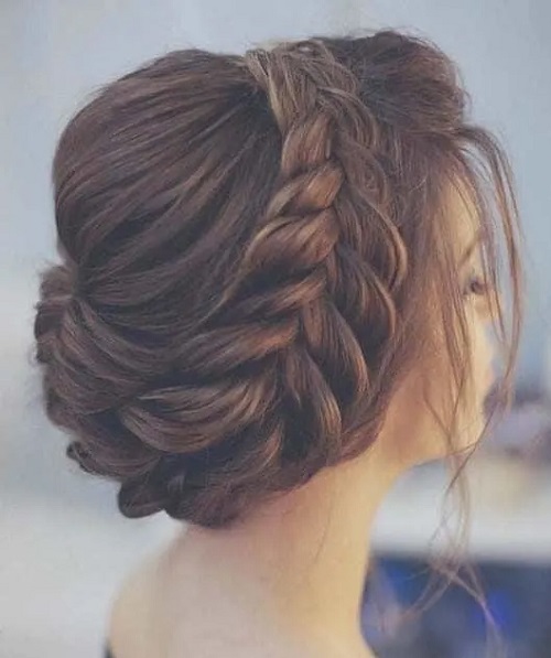 Reverse Braided Crown Wedding Bun