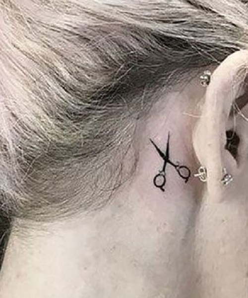 Scissors Tattoo Behind The Ear