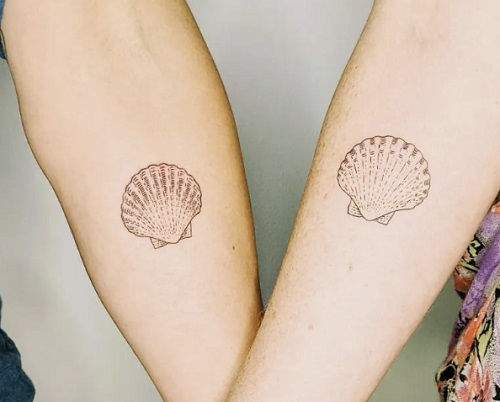 Seashells Matching Couple Tattoos
