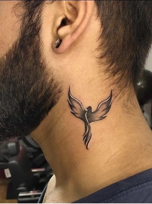 Shaded Bird Tattoo For Men’s Neck