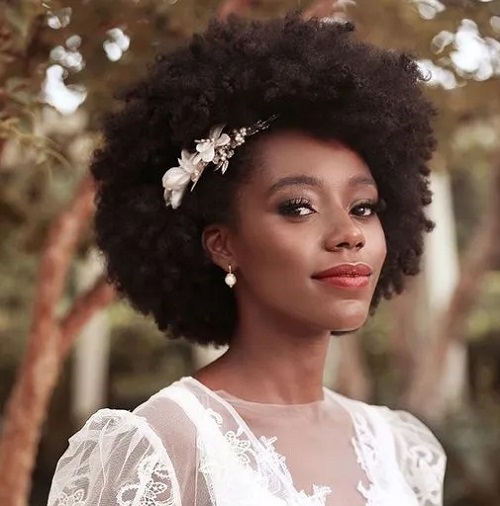 Short Black Curly Hair With Side Jewel Clip