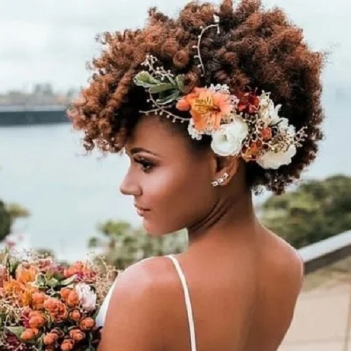 Short Curly Hair With Floral Accent