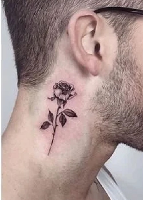 Side Neck Rose Tattoo