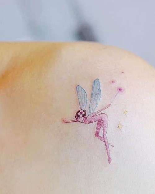 Simple Small Water Colored Fairy Tattoo