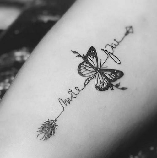 Single Line Mom Dad With Butterfly