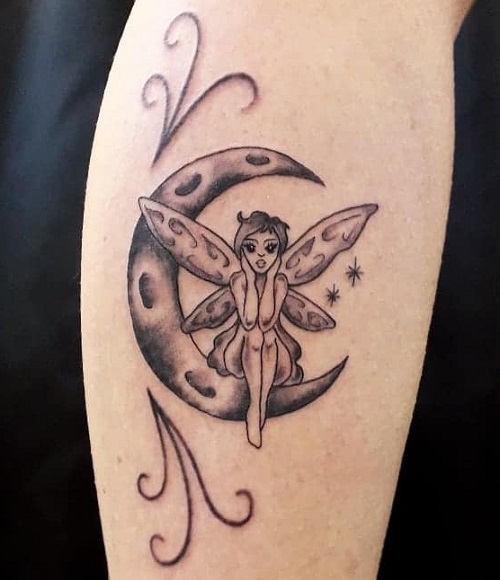Sitting Fairy On Moon Tattoo