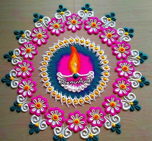 Small Flowers Rangoli Design for diwali