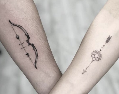 Stylish Bow And Arrow Tattoo For Couples