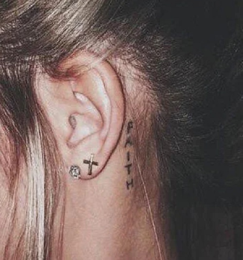 Text Tattoo Behind The Ear