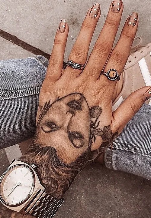 Women Portrait Tattoo For Hand