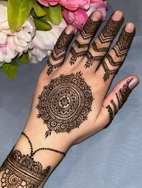 Back Jewelery Inspired Circle Mehndi Design