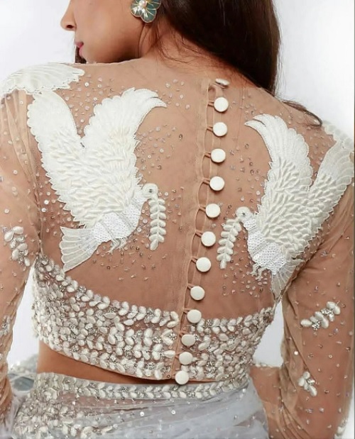 Net Fabric Back Side Blouse Design