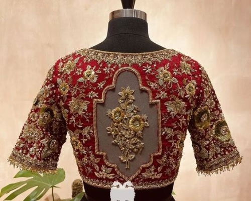 Velvet Designer Zari Work Back Pattern